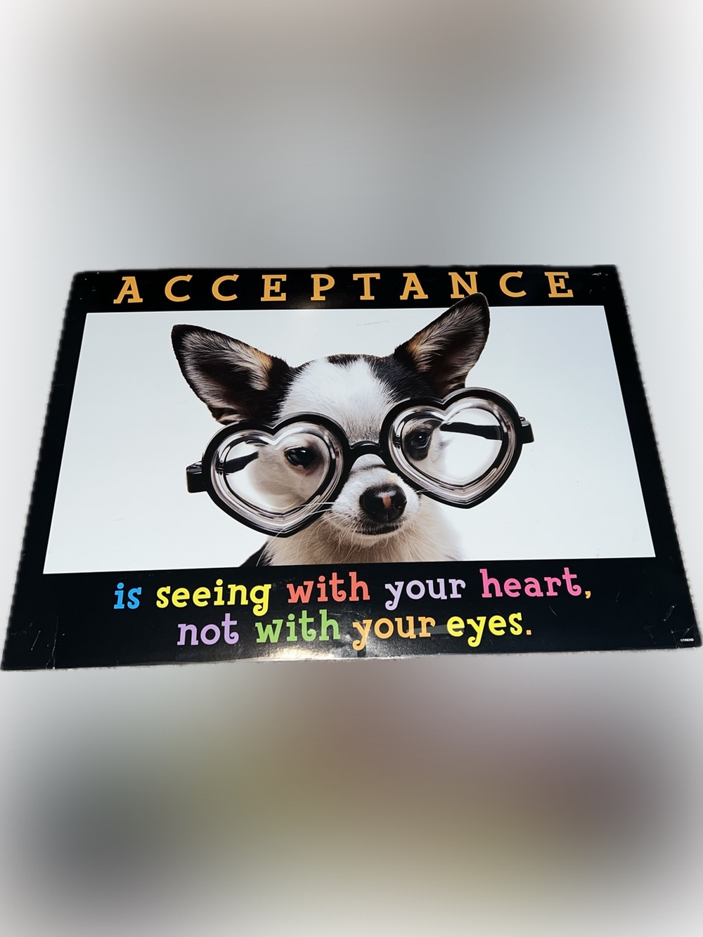 🔴Acceptance Argus Laminated Poster Heart-Glasses Dog Motivational Classroom